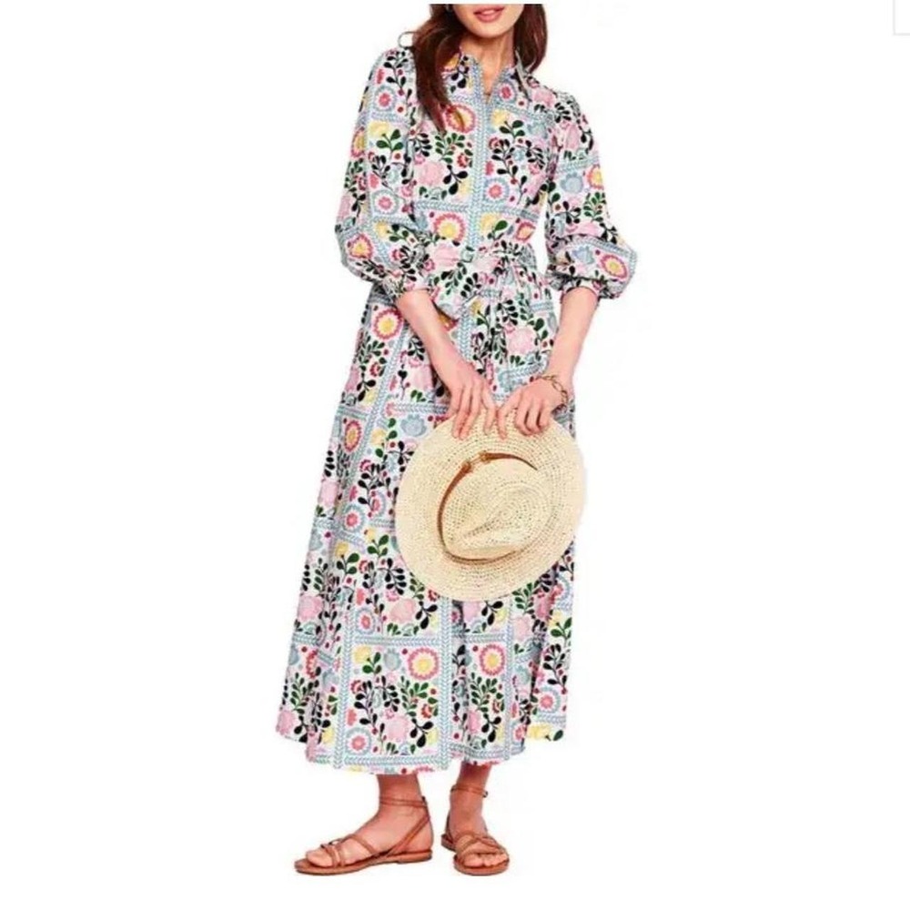 Boden Clara Cotton Shirt Dress Women's Plus Size 20-22 Floral NWT Maxi Belted